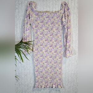 SNDYS Floral Smocked Dress Size 12 | Long Sleeve Ruffle Hem
